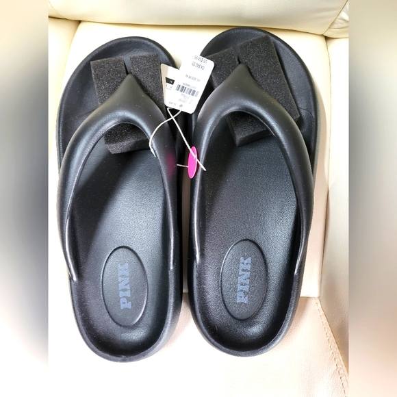 Brand New! Victoria's Secret PINK Black Chunky Flip Flips Size Women's 10 - Picture 4 of 5
